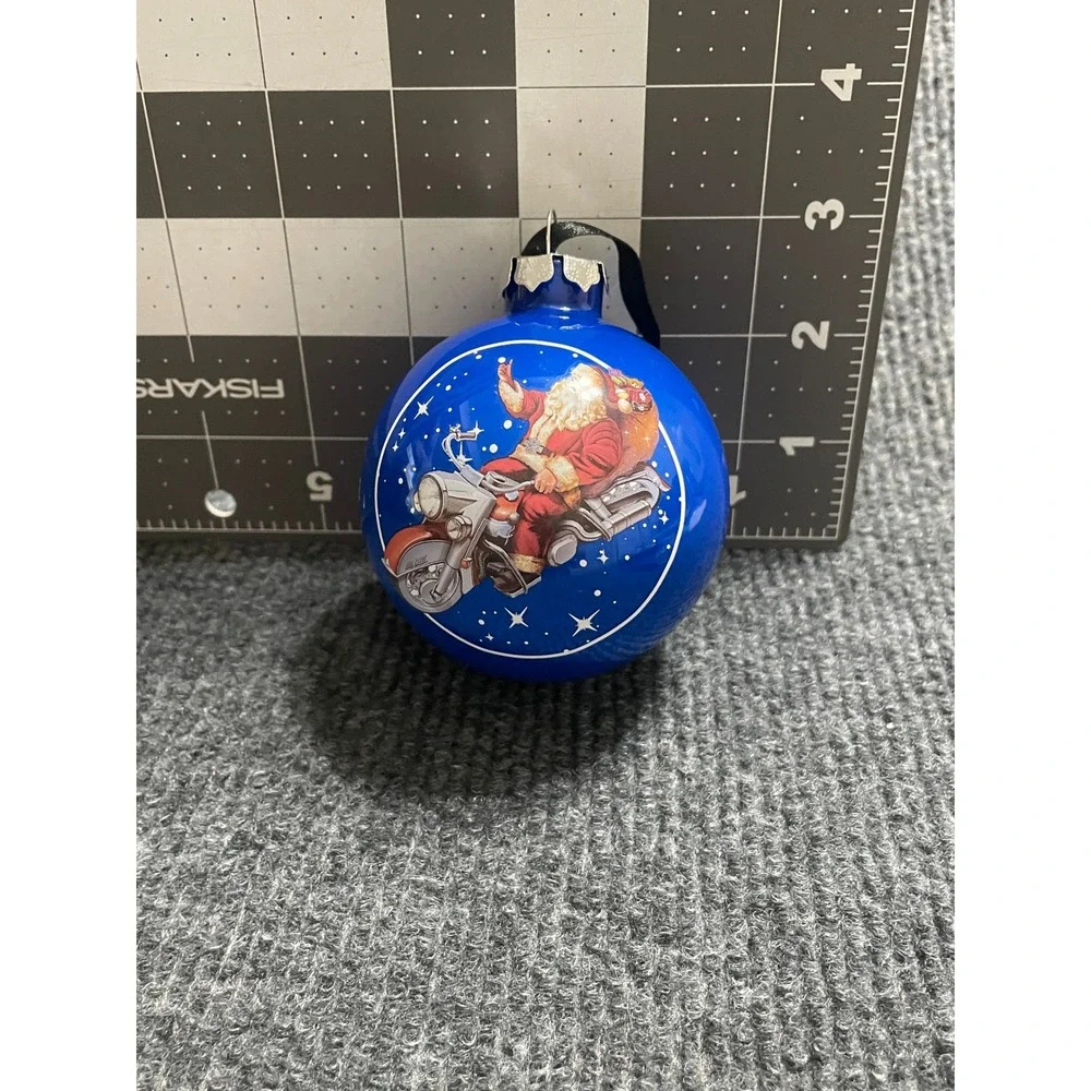 Harley-Davidson 2013 Santa Motorcycle Blue Glass Christmas Ornament 96817-14V